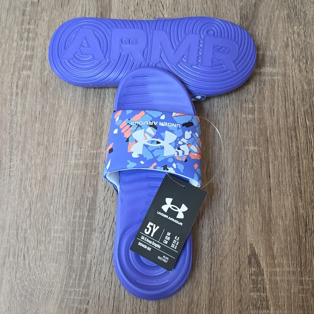 Under Armour Ansa Graphic Kids Slide Sandals  Brilliant Violet  US Size 5Y  NEW - Picture 4 of 6